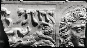 Relief depicting Jonah and the Whale, from the catacomb of St. Priscilla, Rome by Roman