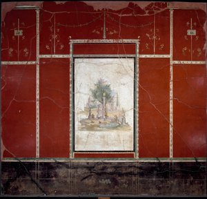 Roman Art: Bucolic landscape and sacred. Fresco attributed to the master of Amando. from Boscotrecase, Agrippa Postumo villa. 1st century. Naples, Museo Archeologico Nazionale by Roman