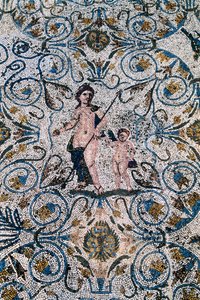 Roman Art: Mosaic of the 4th century AD from the Roman villa of the amphitheatre. Merida, Museo Nacional de Arte Romano, Spain by Roman