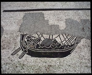 Roman Art: Ship Mosaic of the Corporation des gens de la mer, Place des Corporations by Roman
