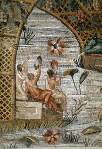 Roman Art: (detail) of the Nilotic Mosaic (Nile) of Preneste (Palestrina) from the Shrine of the Divinity of Fortune Primigenia. 80 BC. Palazzo Barberini Palestrina, Italy