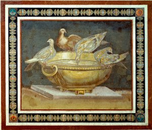 Roman Art: Four Doves Drinking from a Fountain