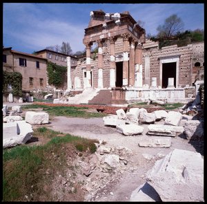 Roman art: view of the capitol (capitolium), 73 A.D., Brescia Italy