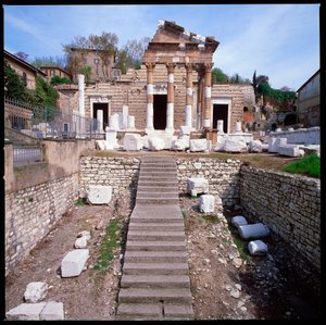 Roman art: view of the capitol (capitolium), 73 A.D., Brescia Italy