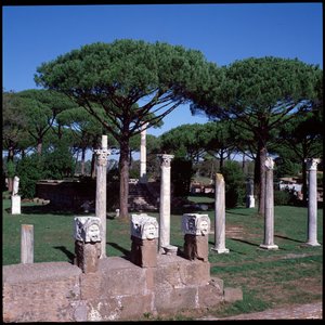 Roman art: view of the ruins of the Temple of Ceres, archeological site of Ostia by Roman