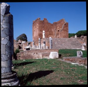 Roman art: view of the ruins of the capitol, archeological site of Ostia