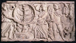 Season Sarcophagus with Menorah by Roman