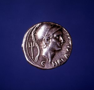 Silver coin with the effigy of Scipio the African (235 BC - 183 BC)