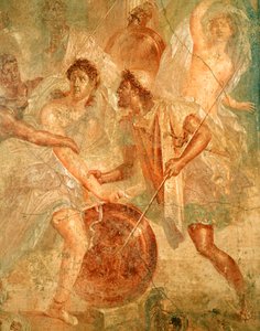 Ulysses and Diomedes recognizing Achilles disguised as the female Pyrrha among the Daughters of Lycomedes at Skyros, from Pompeii