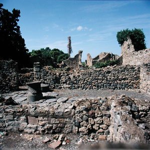 View of ruined houses