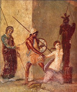 Ajax the Lesser drags Cassandra away from the Xoanon