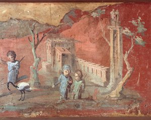 Ancient Roman Fresco with Rural Scene by Roman Roman