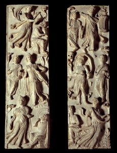 Ancient Rome: Carved Ivory Diptych Representing Six Muses and Six Poets (or Philosophers)