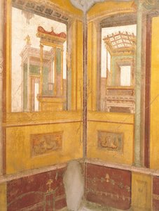 Detail (frescoed wall in faux architecture, House of Vettii, Pompeii, Campania, Roman Civilization) by Roman Roman