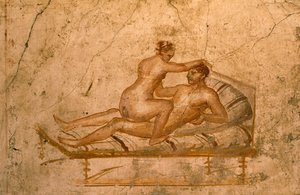 Erotic fresco from cubiculum of House of Vettii, Pompeii (UNESCO World Heritage List)