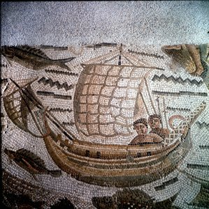 Fishing scene in Mosaic in Hippo, Algeria by Roman Roman