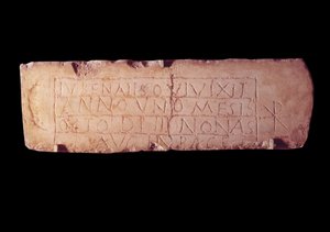 Roman Antiquity: Loculus Plaque Named Jubenalis, Epitaph of Dead Child by Roman Roman