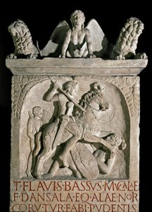 Funerary Stele of Flavius Bassus Herculanus, Roman Art, 5th Century AD, Rome, Museo della Civilta Romana by Roman Roman
