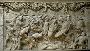 Scene of battle between Romans and Gauls