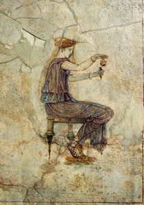 Roman civilization, fresco portraying girl pouring perfume, from Pompeii
