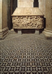 Roman Sarcophagus with Reliefs of a Wild Boar Hunting Scene by Roman Roman