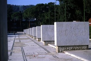 Rome, Foro Italico. The alley of glory. Each stone bears an inscription reminding a victory.
