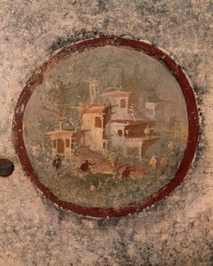 Round with Houses and Buildings, detail of fresco from House of Centenary, Pompeii, Campania, Roman Civilization (detail)