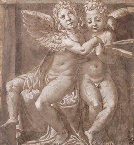 Two Seated Angels Singing, after Polidoro da Caravaggio