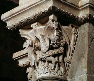 Abduction of Ganymede (carved capital) by Romanesque
