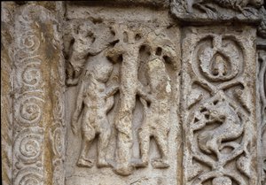 Adam and Eve (detail) by Romanesque