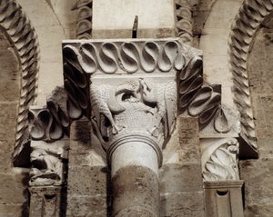 Birds Eating Fish and Worms (carved capital)