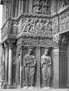 Left hand side of the church portal by Romanesque