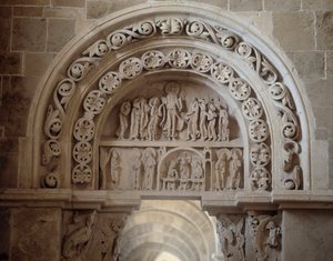 North portal: the apparition of Jesus after his death and the ascension by Romanesque