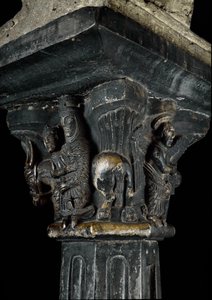 Romanesque art: capital of the 12th century. Aosta, Priorato di Sant 