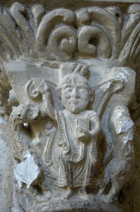Romanesque art: detail of a capital of the church of Saint Blaise, Lacommande (Atlantic Pyrenees) by Romanesque