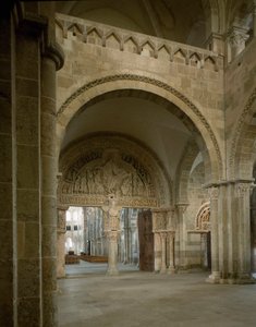 View of the nartex and central eardrum representing the mission of the apostles. Basilica of Santa Maria Magdalene, Vezelay, Yonne by Romanesque