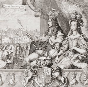 Coronation of the English King William III and Queen Mary II on April 11 by Romeyn de (after) Hooghe