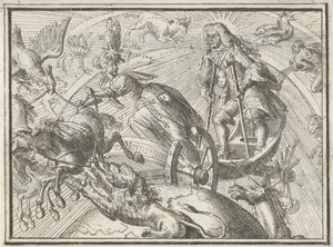 Caricature depicting Louis XIV as Apollo in his chariot, 1701 by Romeyn de Hooghe