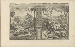Animals from the West Indies (title on object: Westindische Vissen, etc / Poissons, etc des Indes Occidentales / Westindische Gedrochten / Monstres des Indes Occidentales) (series title: Les Indes Orientales et Occidentales et autres lieux) by Romeyn de Hooghe