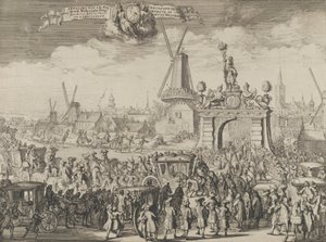 Entrance of William III into The Hague Inhaling van S.K. Maj. aende Westeynder brug door ..., 1691 by Romeyn de Hooghe