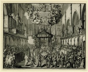Choir of Westminster Abbey with the Funeral for the Queen, 1695