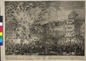 Nightly Fireworks on the Rue of the Sablons in Brussels 1686 by Romeyn de Hooghe