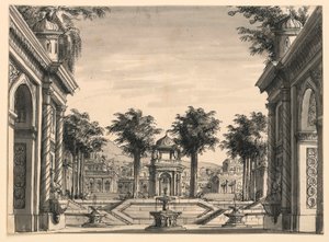 Stage Design, Indian Palace Garden for the Ballet "Genghis Khan" by Luigi Henry by Romolo Achille Liverani