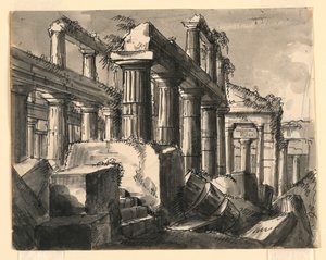 Stage Design, Ruins of Temple by Romolo Achille Liverani