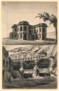 Stage Designs, Castle in Landscape and Temples and Caves by Romolo Achille Liverani