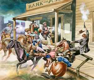 Bank Robbery Taking Place in the Wild West by Ron Embleton
