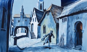 Boy Running Through a Town by Ron Embleton