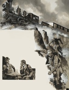 Train and Bandits by Ron Embleton