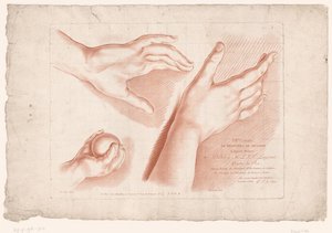 Title print with three hands (Principles of Drawing from Nature, part eight series) by Louis François Roubillac