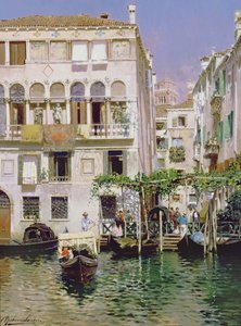 A Canal Scene in Venice by Rubens Santoro